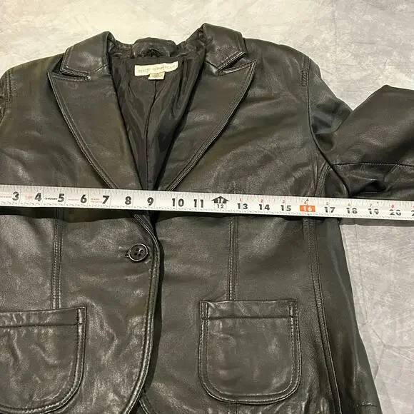 Petite Sophisticate Jacket Coat Women M 100% Leather Black Old Money Staple - Picture 5 of 8